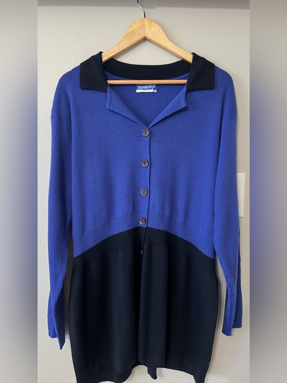 Vintage Pendleton Plus Blue Black Colorblock Longline Cardigan Sweater Oversized